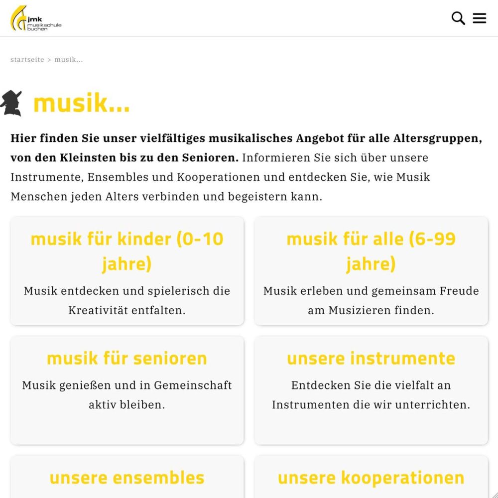 Screenshot von den Musikfächern