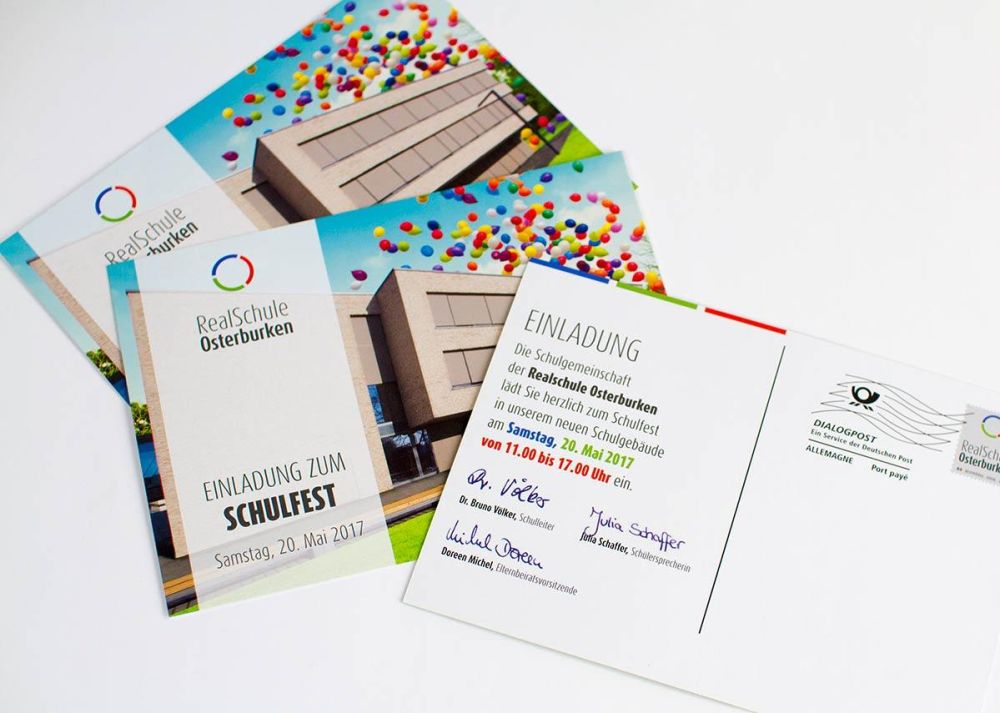 Postkarten als Einladung zum RSO Schulfest