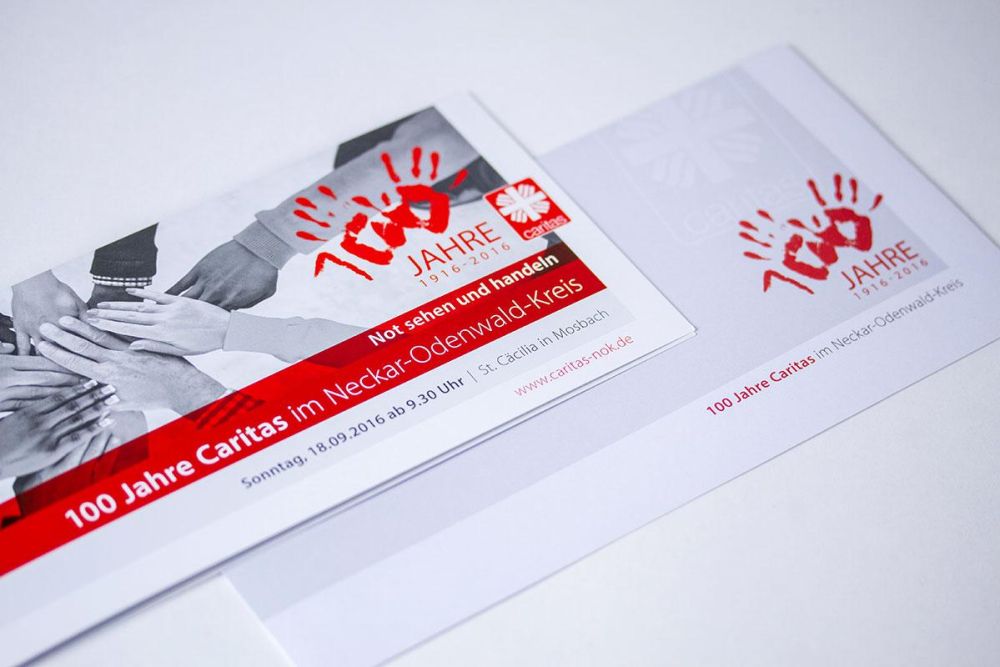 Einladung und Briefpapier 100 Jahre Caritas