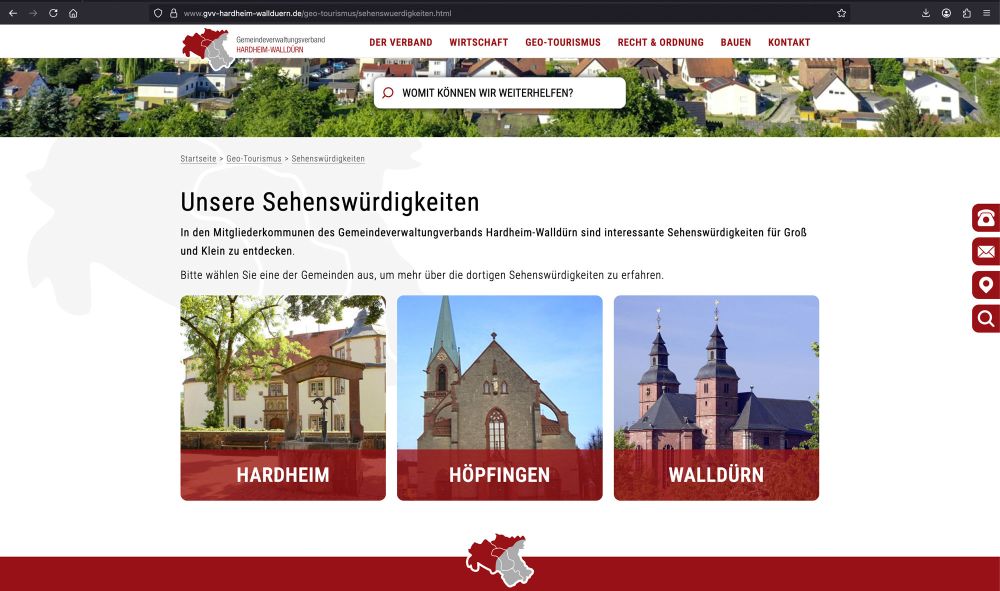 Screenshot von der neuen Webseite - Sehenswürdigkeiten