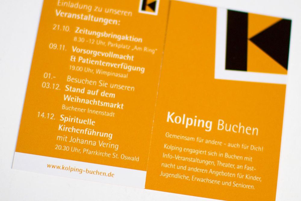 Klappvisitenkarte mit Terminen der Kolping Buchen