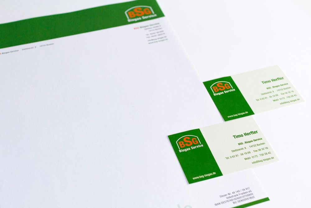 Briefpapier und Visitenkarten für BSG Biogas