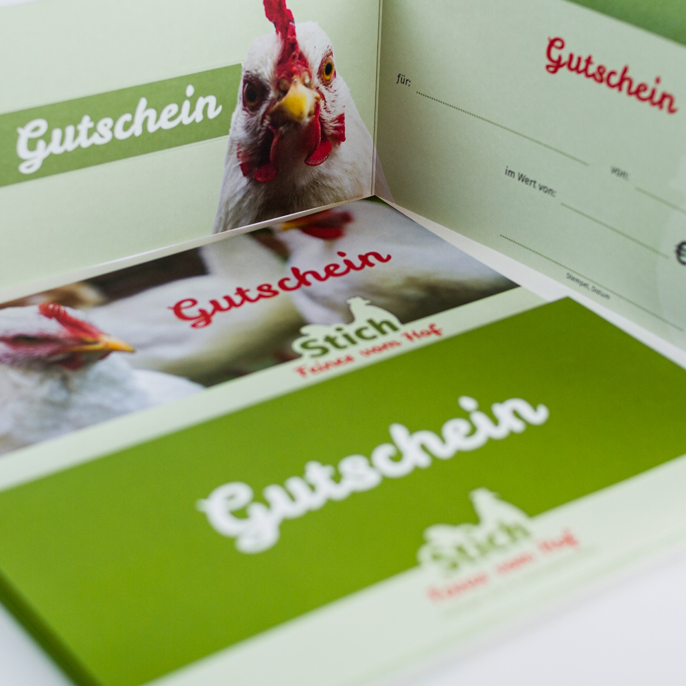 Gutschein Hof Stich mit grünem Design