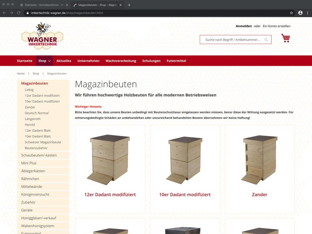 Produktübersicht Wagner Imkertechnik