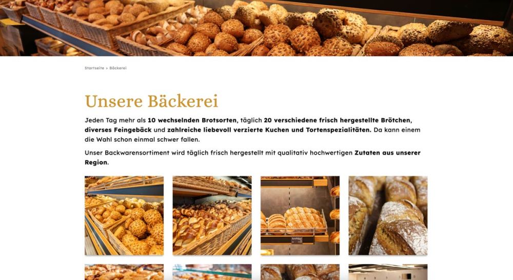 Screenshot Bäckerei Seite
