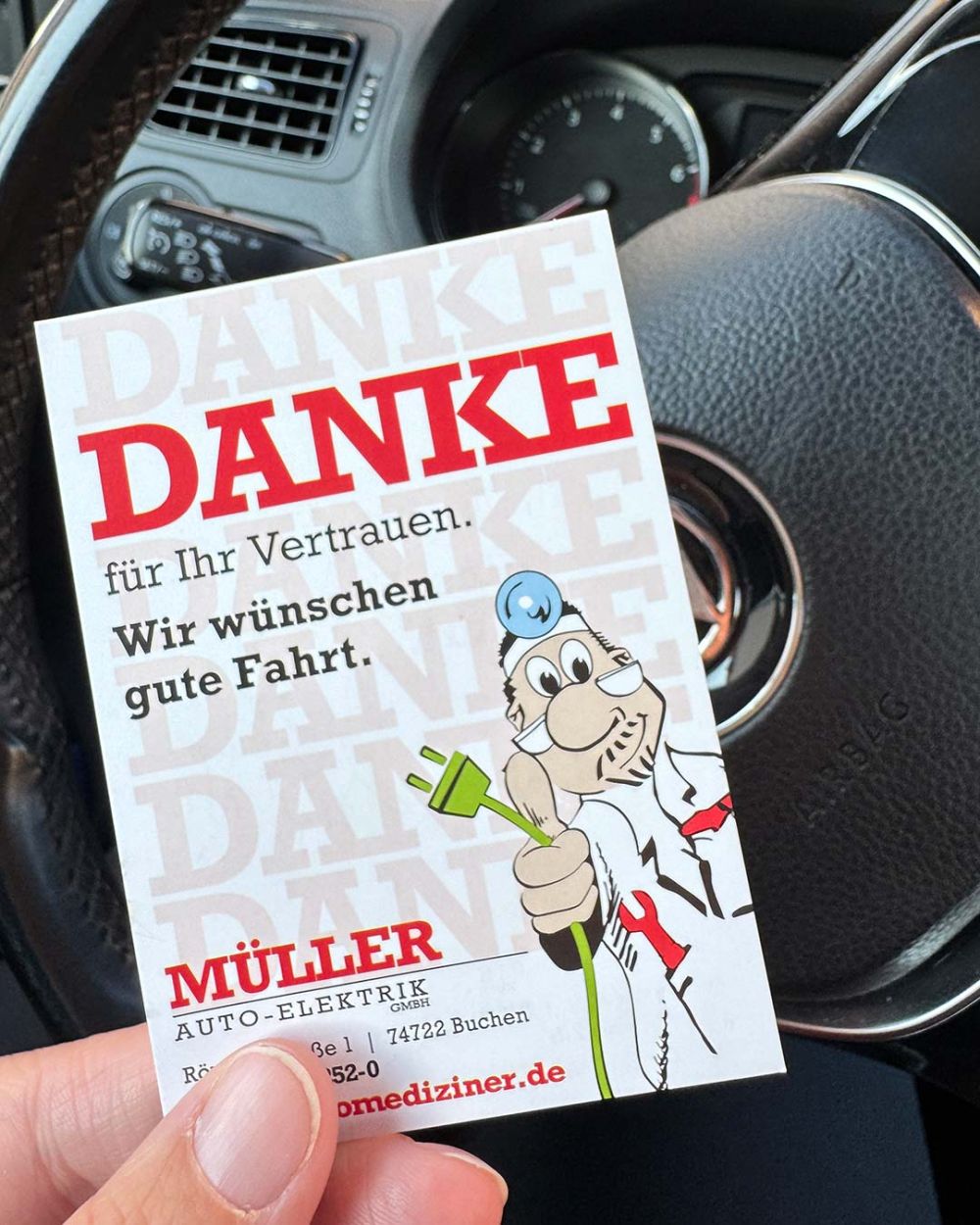 Dankes Karte im Auto