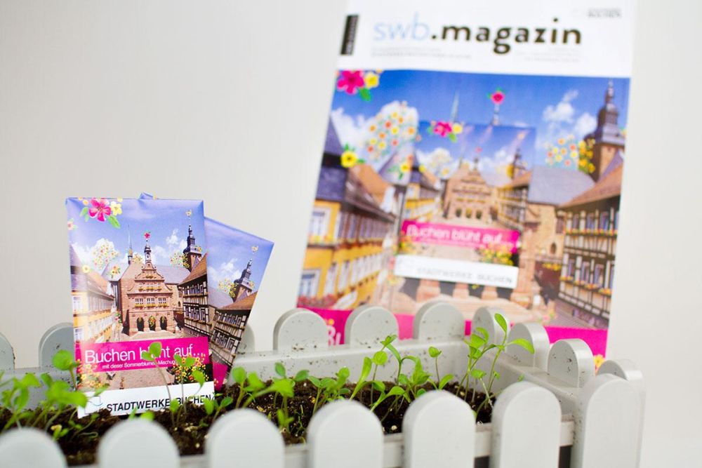 Samentütchen mit dem Motiv vom alten Rathaus Buchen für die Stadtwerke Buchen