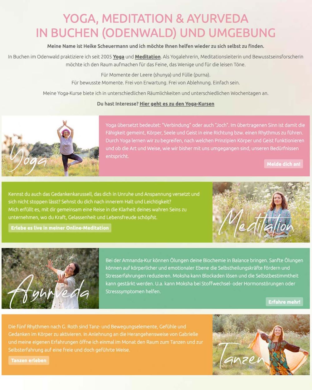 Inhalte auf der Webseite