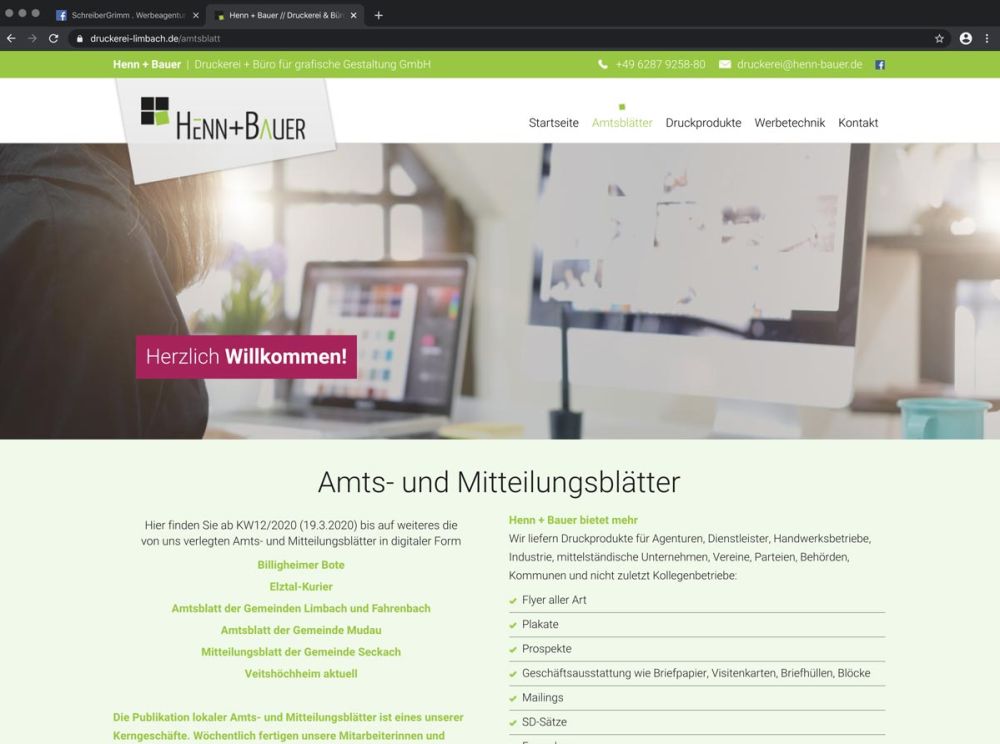 Webseite Henn + Bauer Druckerei Limbach 