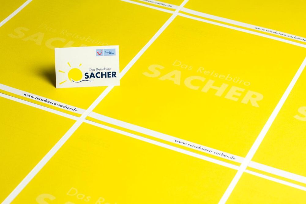 Briefpapier und Visitenkarte für das Reisebüro Sacher