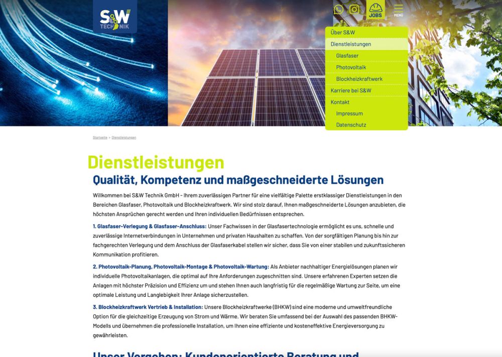 Screenshot Dienstleistungsseite