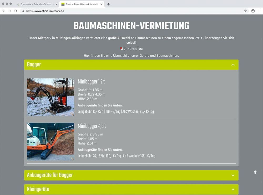 Baumaschinen Vermietung