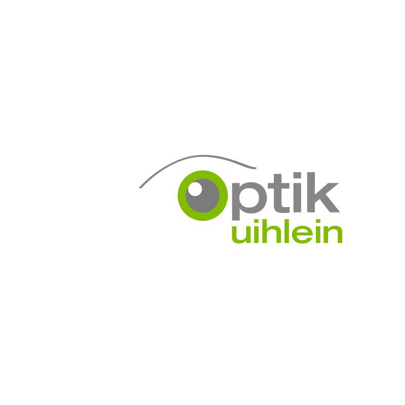 Logo für Optik Uihlein mit einem Auge als O in grau und grün