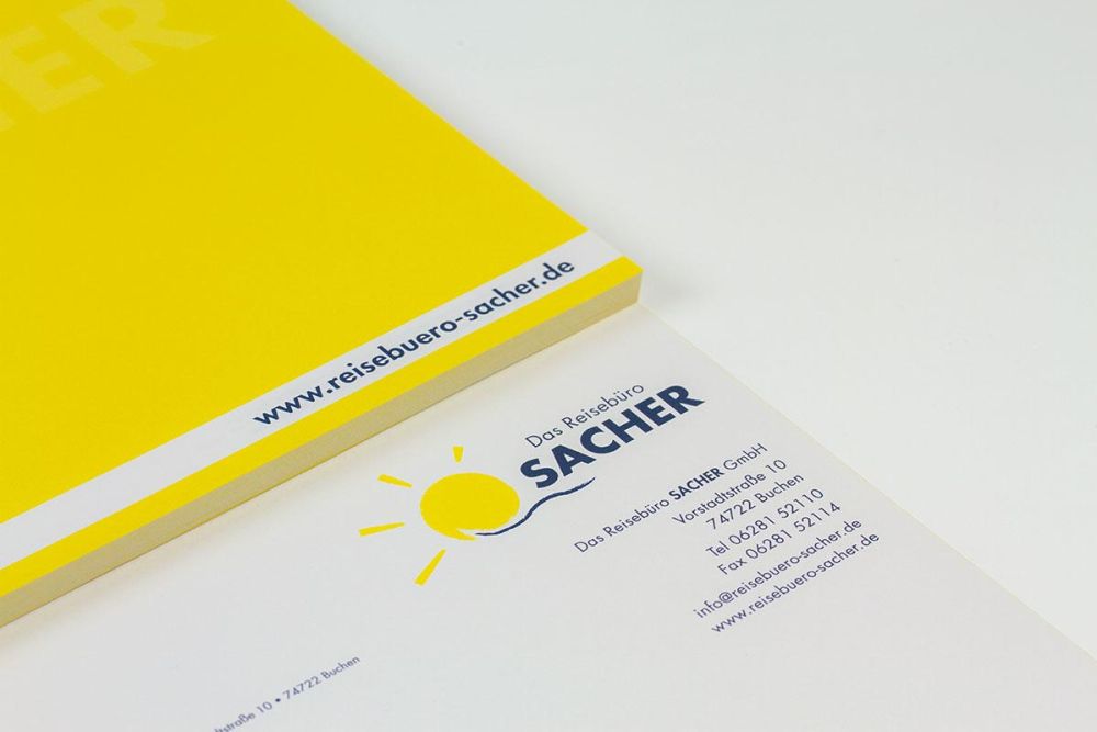 Briefbogen mit neuem Logo für das Reisebüro Sacher