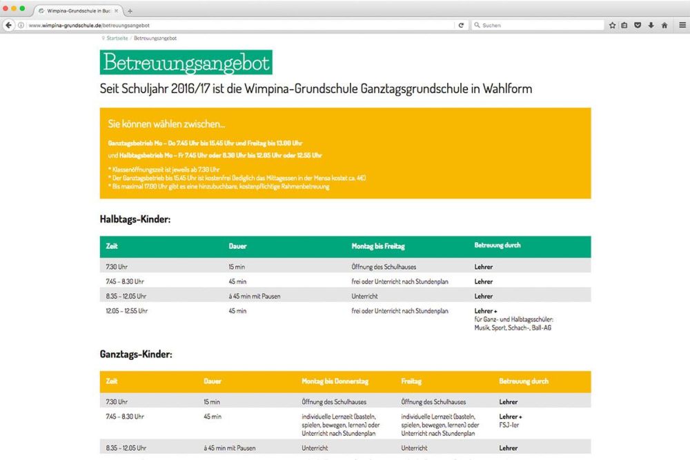 Betreuungsangebot Wimpina Grundschule