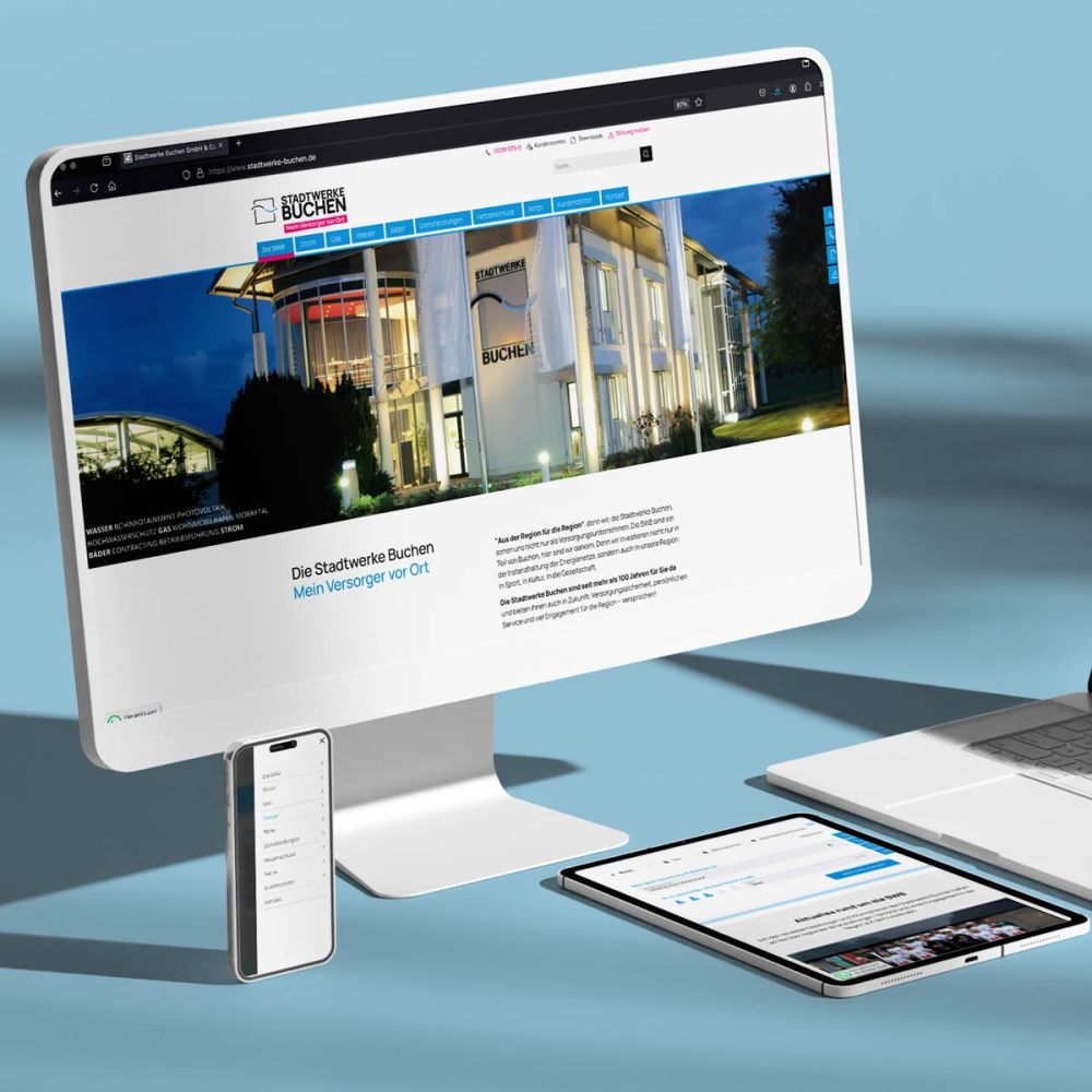 Stadtwerke Seite auf Bildschirm und handy