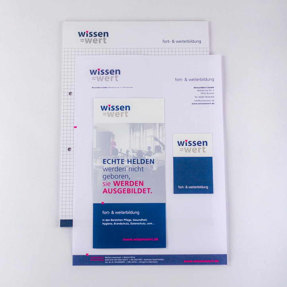 Blöcke, Briefpapier, Flyer und Visitenkarten für Wissenwert