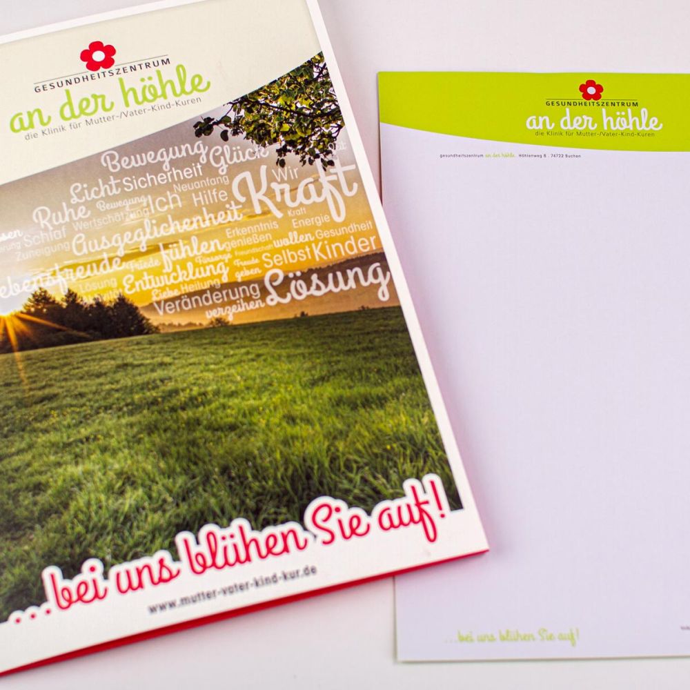 Mappe und Briefbogen Gesundheitszentrum an der Höhle