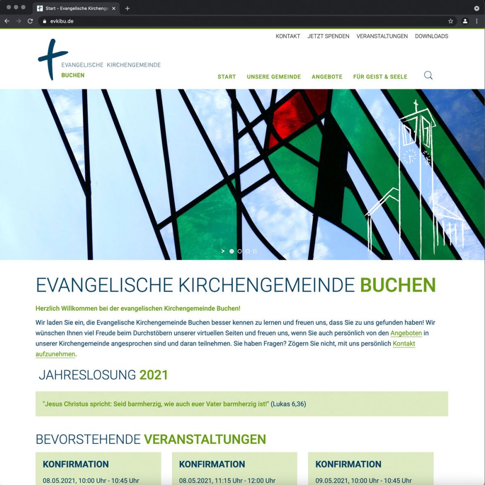 Screenshot Webseite evangelische Kirchengemeinde