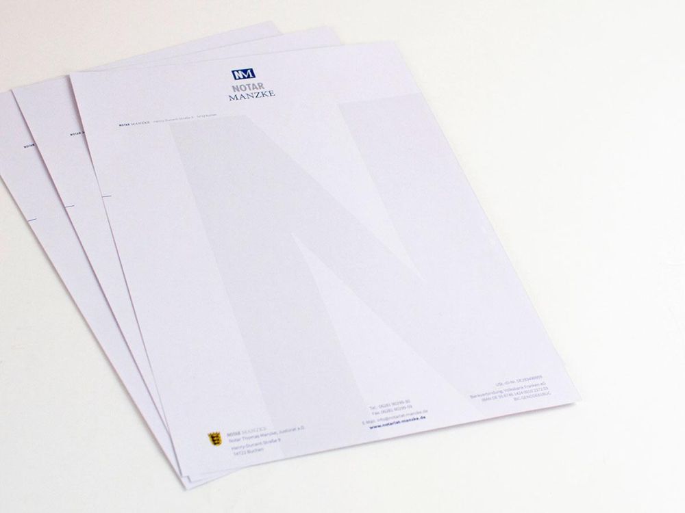 Briefpapier im Corporate Design für Notar Manzke