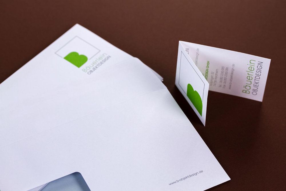 Visitenkarte, Briefpapier und Briefumschläge für Bäuerlein Objektdesign
