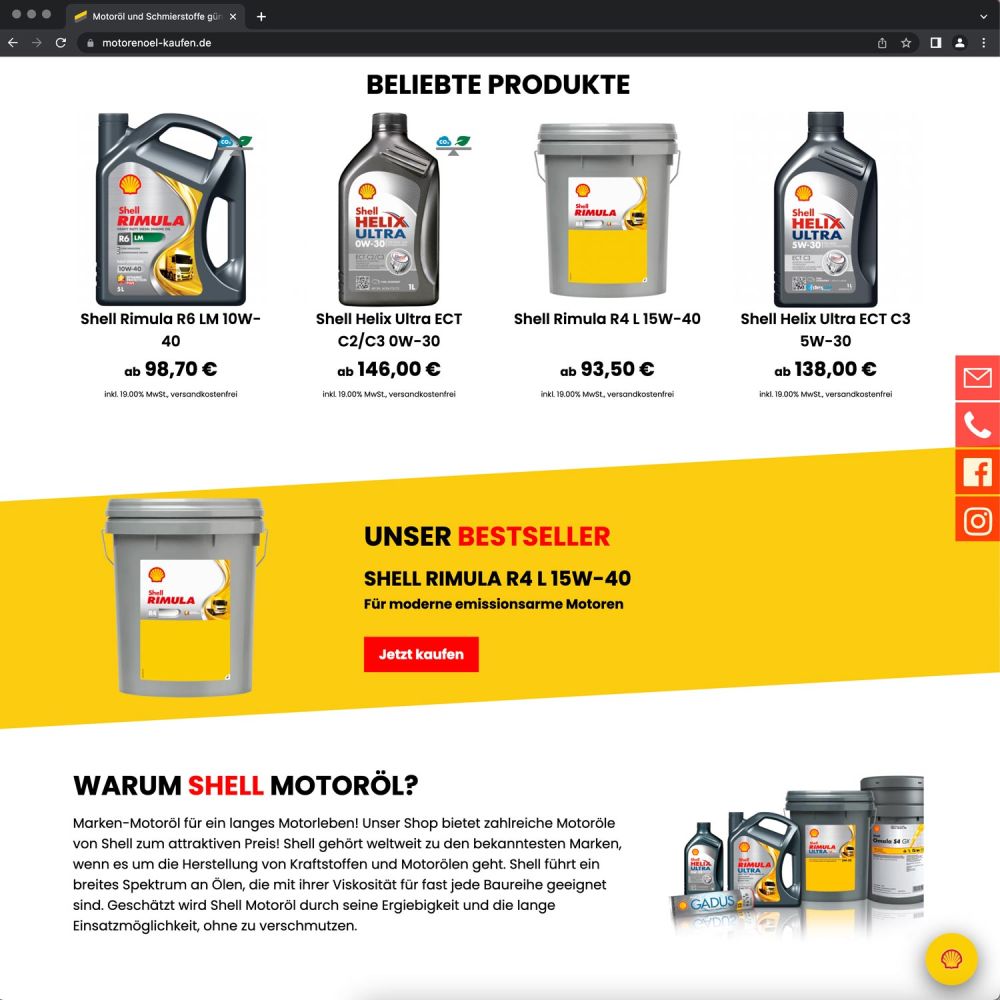 Screenshot Produktauswahl