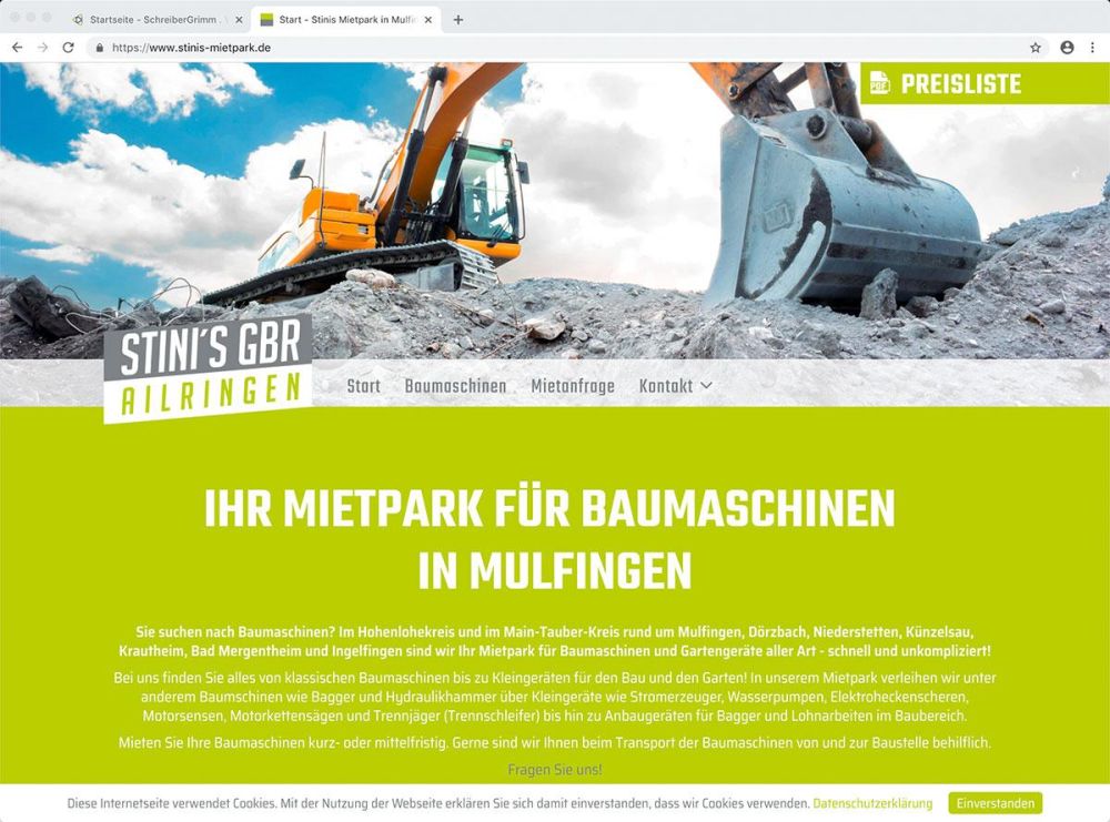 Startseite Mietpark für Baumaschinen in Mulfingen