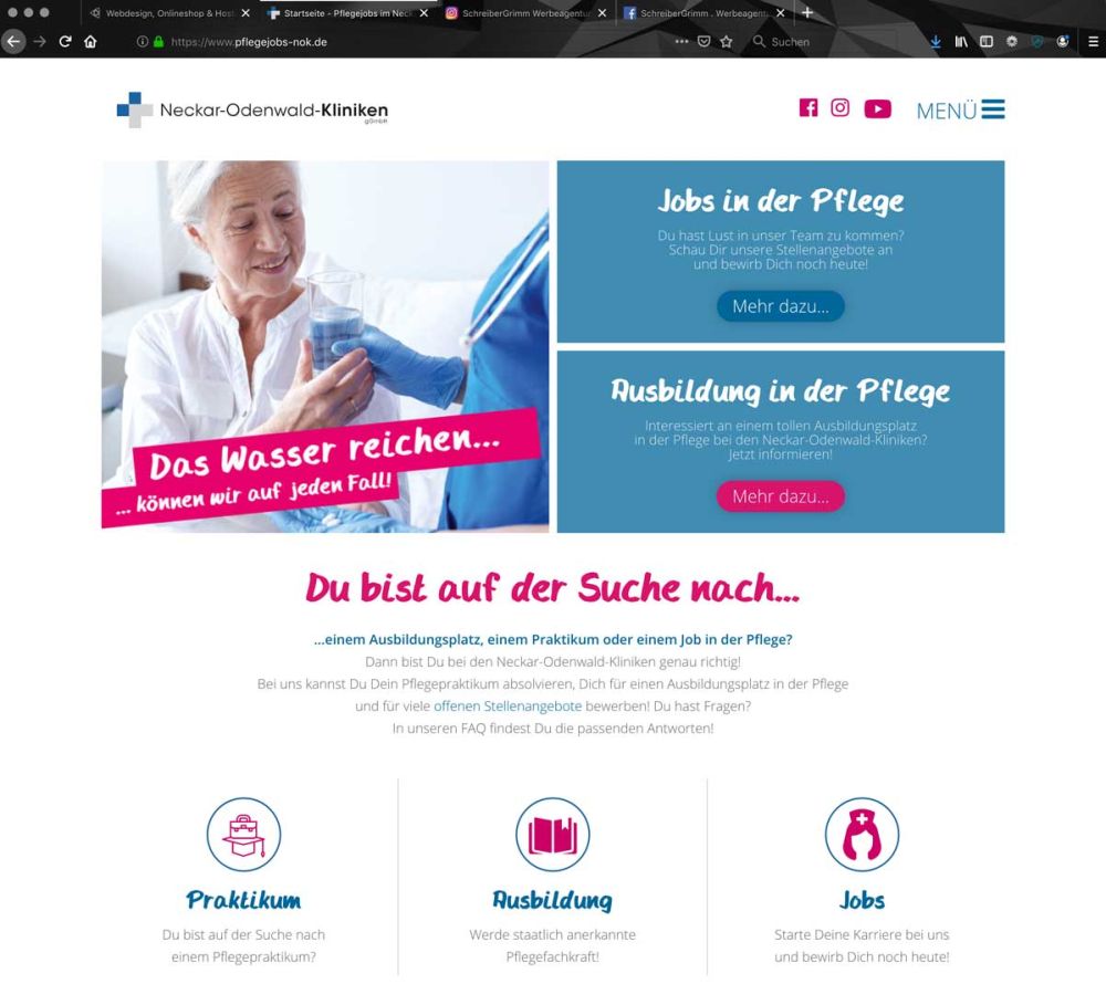 Screenshot webseite Pflegejobs NOK