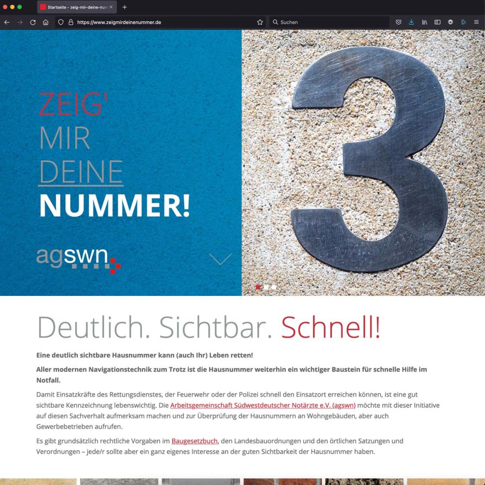 Startseite der Webseite Zeig mir deine Nummer