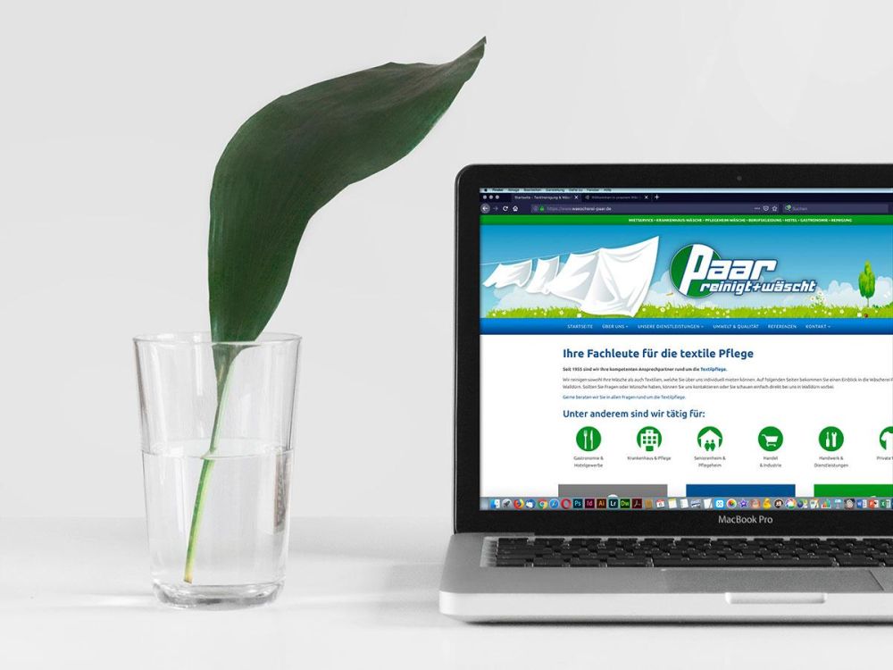 Webseite Wäscherei Paar auf einem Laptop