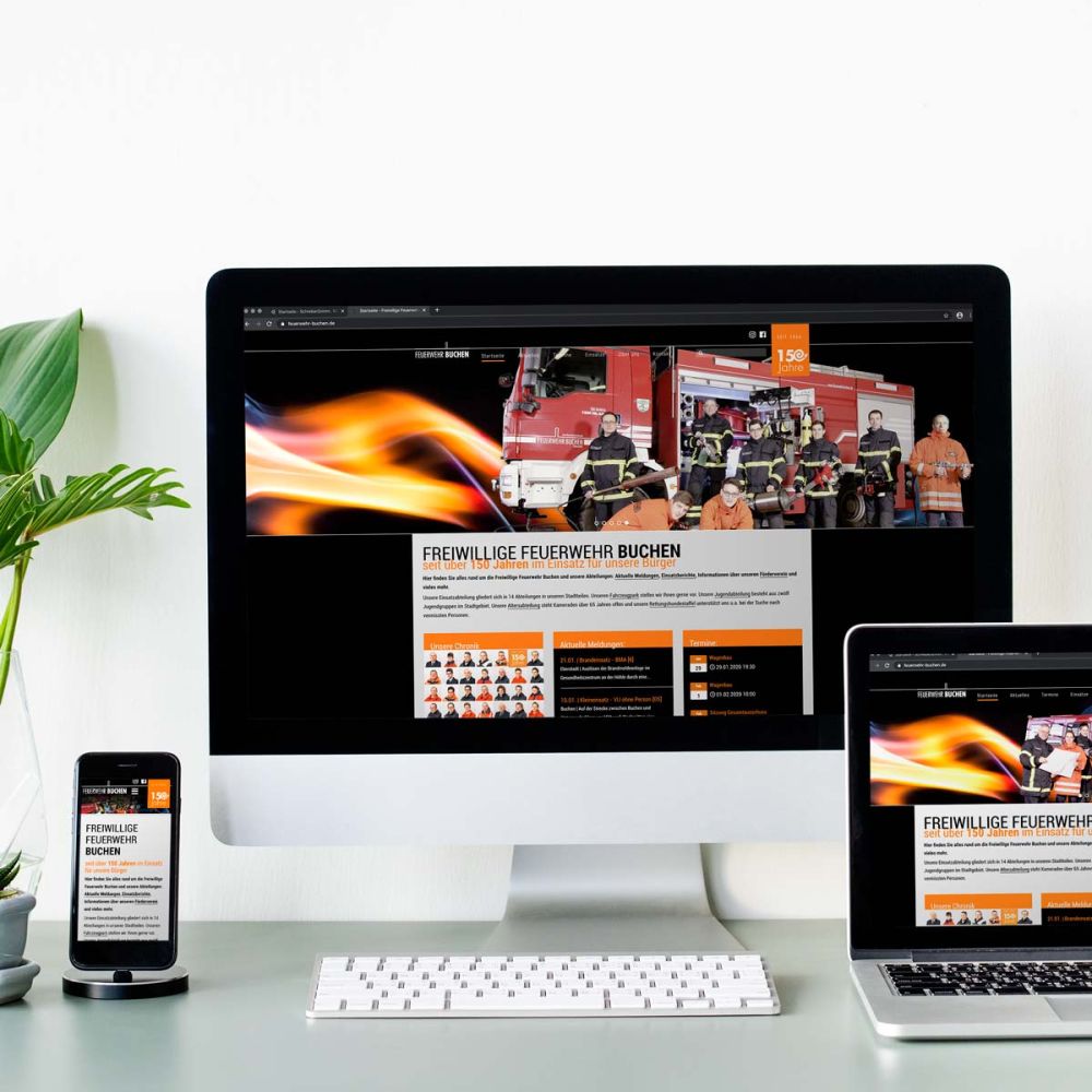 Neue Webseite der Feuerwehr Buchen auf Desktop, Laptop und Handy