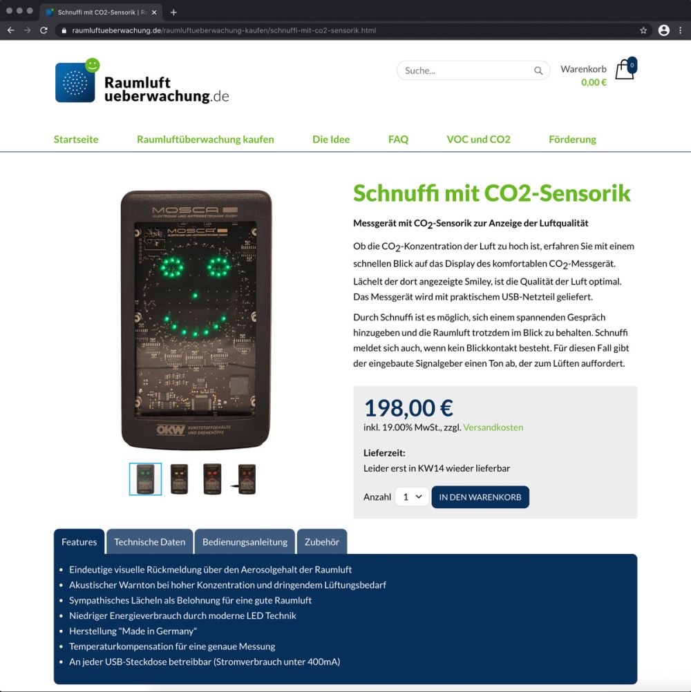 Screenshot Produkt. im Onlineshop