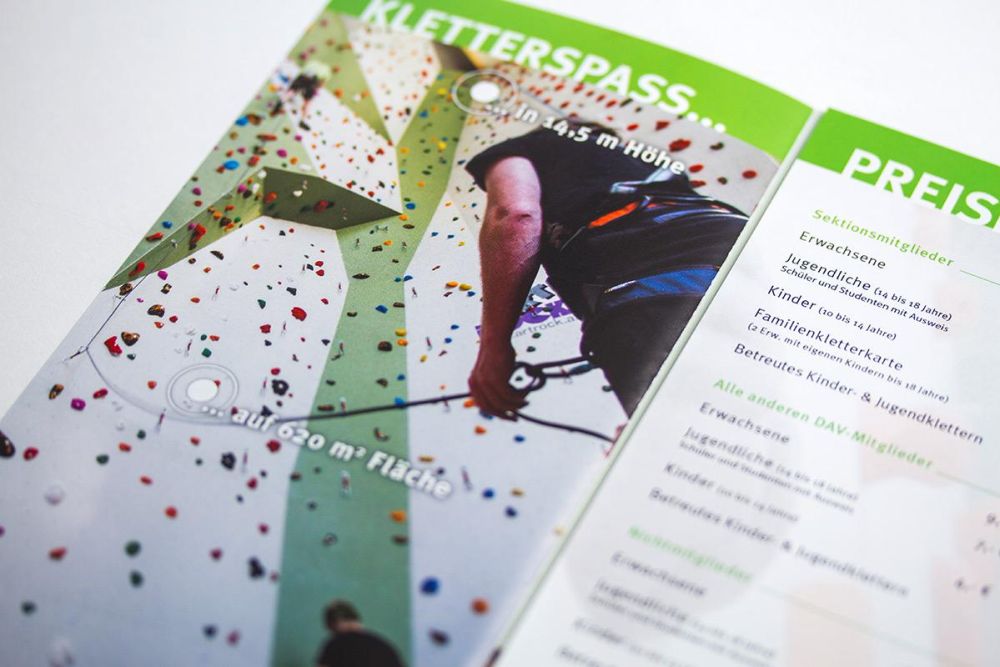 Dreiteiliger Faltflyer für das Kletterzentrum im Odenwald