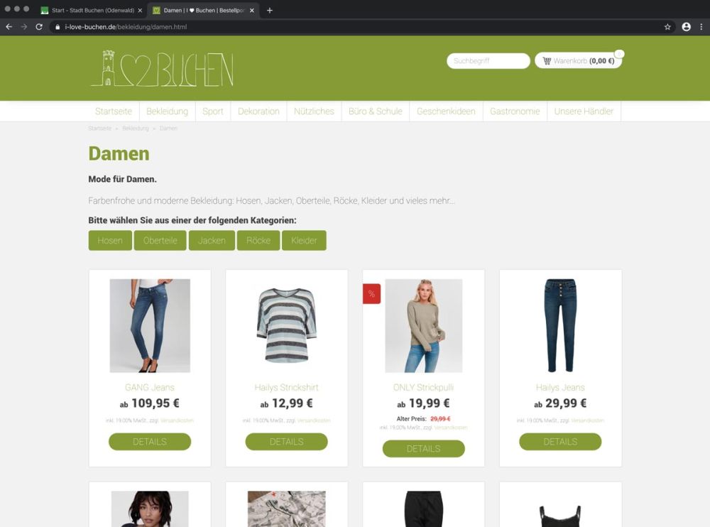 Produktübersicht im i love buchen Onlineshop