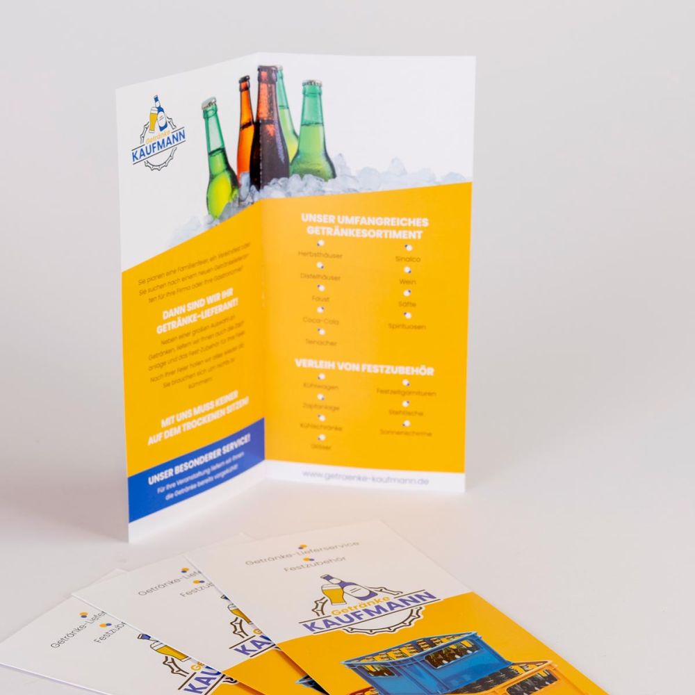 Flyer Getränke Kaufmann aufgestellt