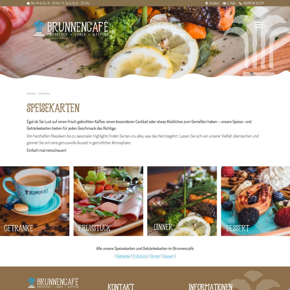 Screenshot von der Speisekarte
