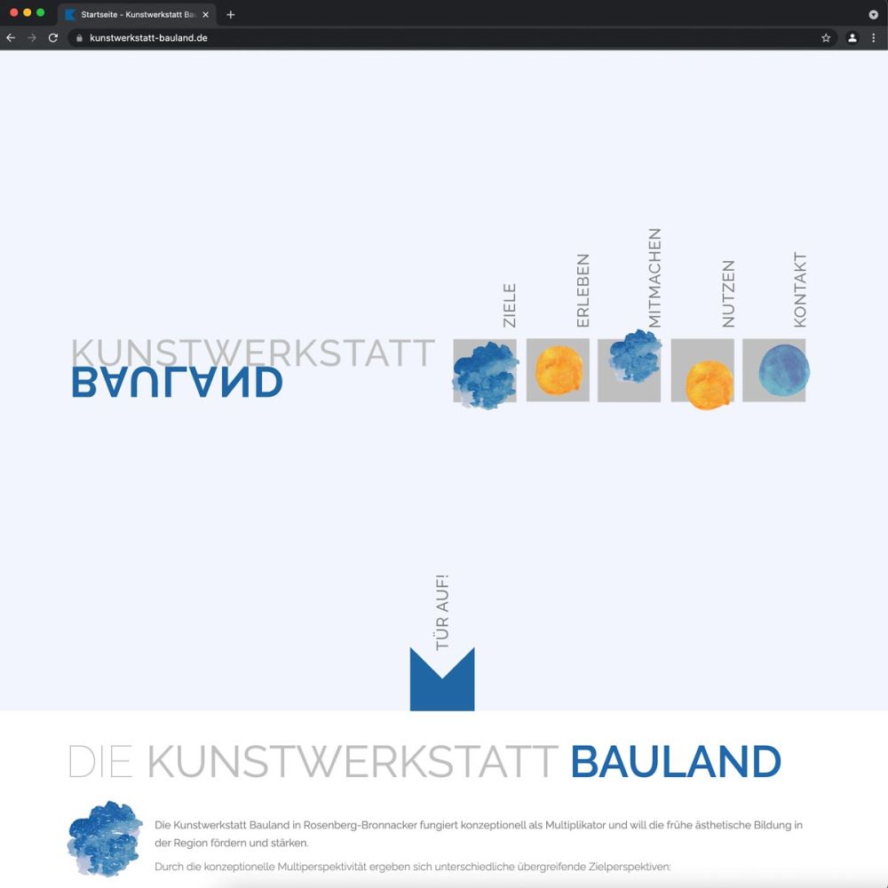 Screenshot Startseite Kunstwerkstatt Bauland