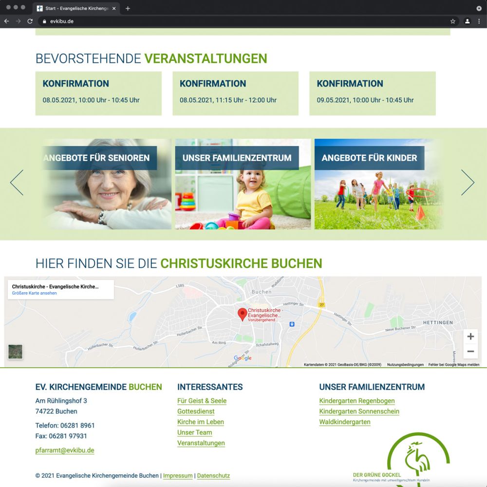 Screenshot Veranstaltungen und Anreise