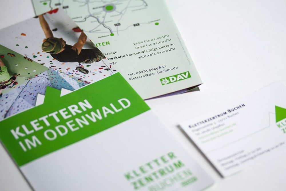 Flyer und Visitenkarten für das Kletterzentrum im Odenwald