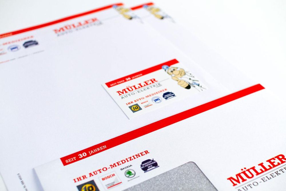Drucksacken im Corporate Design für Auto Elektrik Müller
