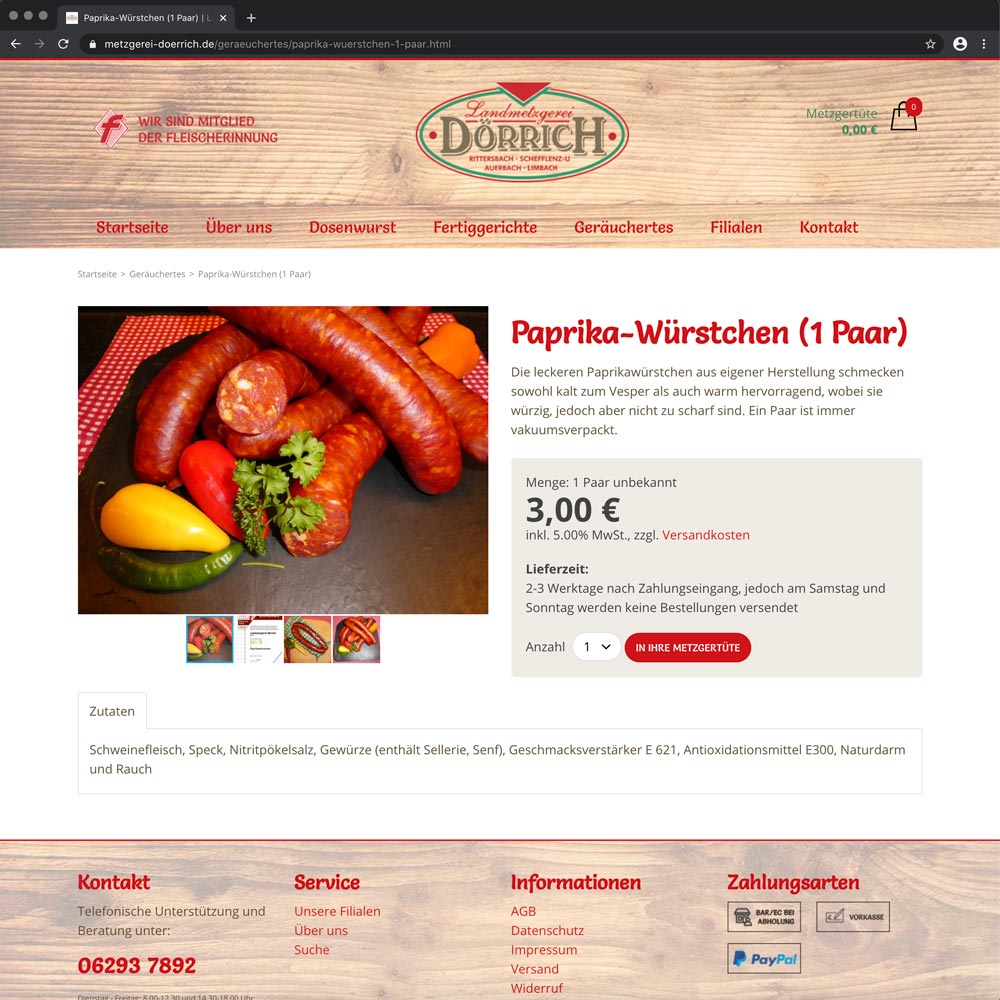 Produktansicht im Metzgerei Online-Shop