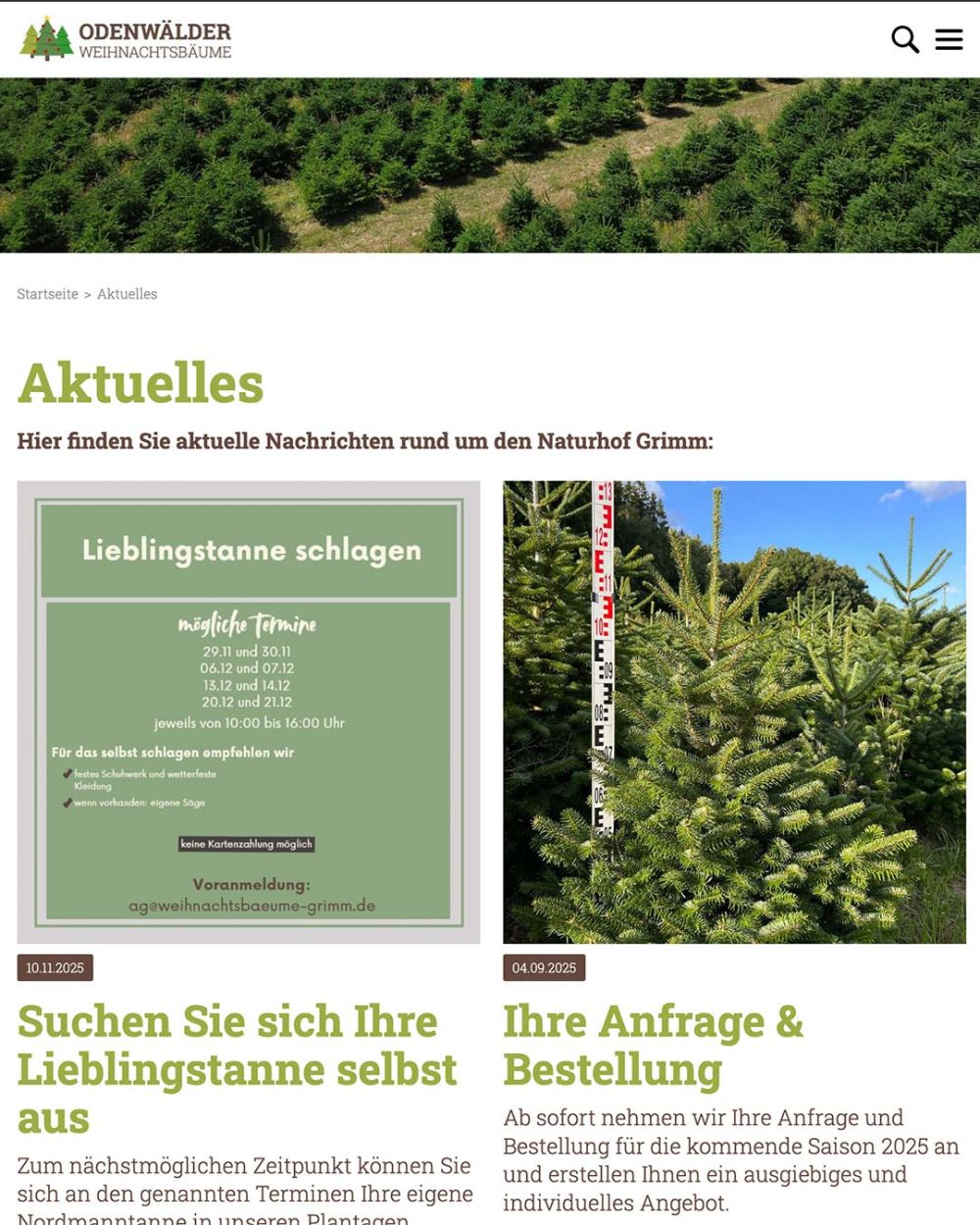 Aktuelles vom Naturhof Grimm und seinen Weihnachtsbäumen