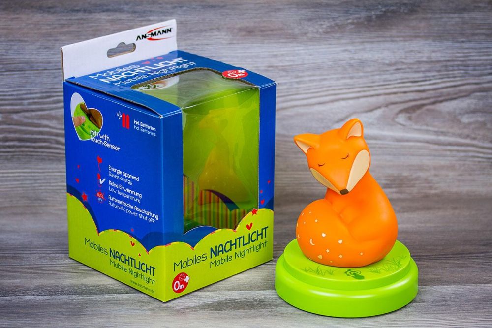 Ansmann Fuchs Nachtlicht und Verpackung mit Klarfolie