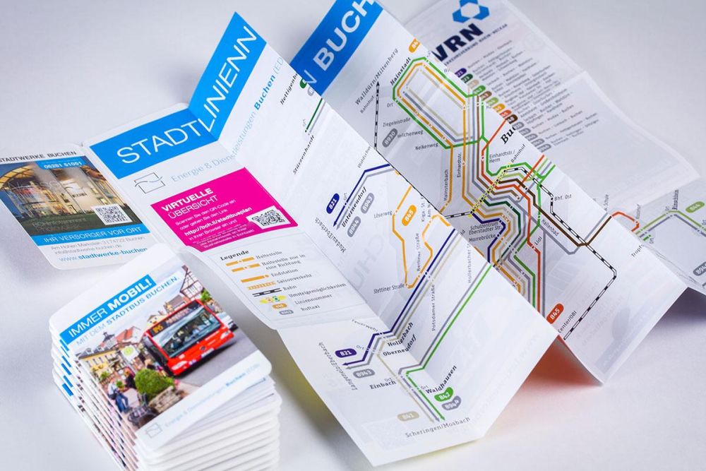 Falt Stadtplan in Taschenformat für die Stadtwerke Buchen