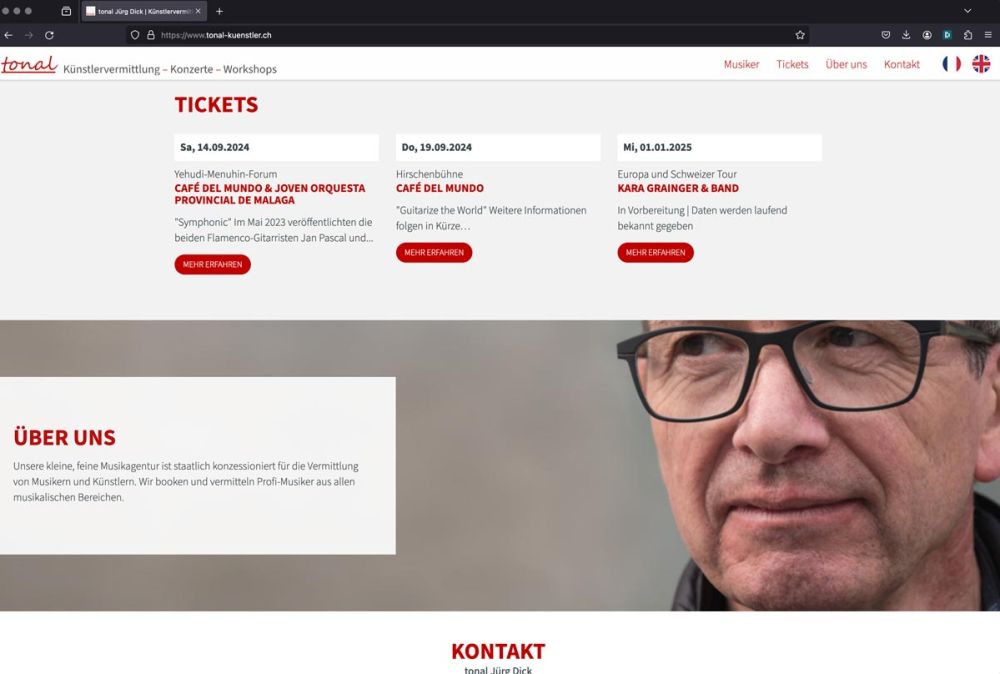 Screenshot Tickets und über uns