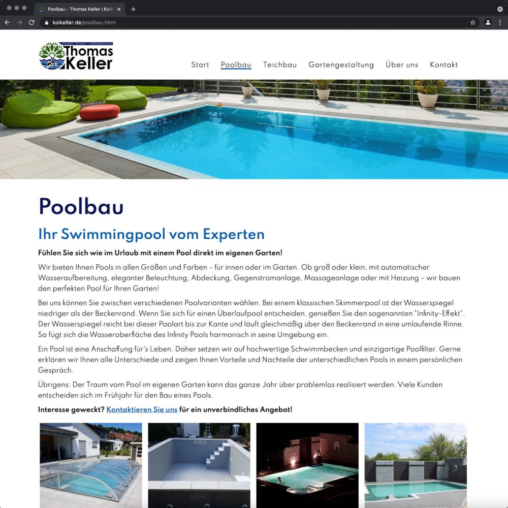 Poolbau auf der Startseite