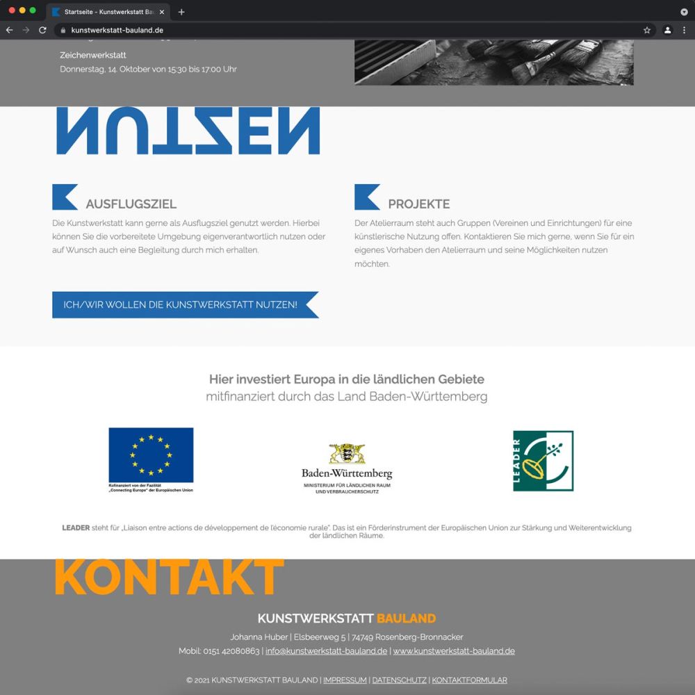 Screenshot Infos zur Kunstwerkstatt