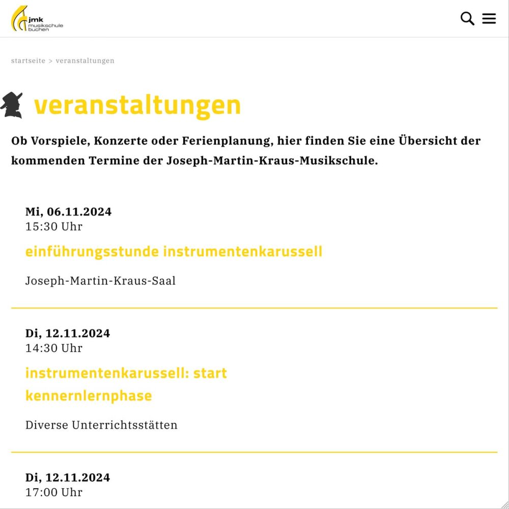 Screenshot von den Veranstaltungen