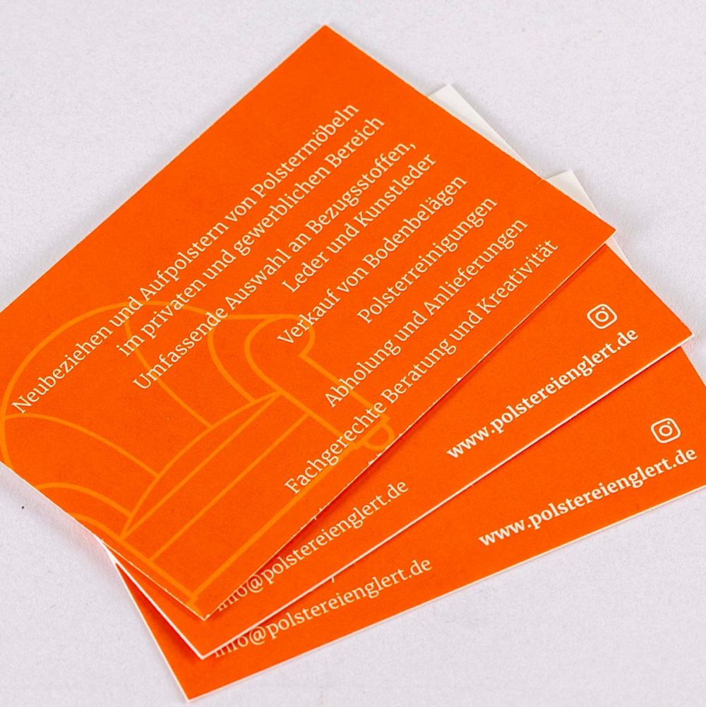 Rückseite Visitenkarte Polsterei Englert