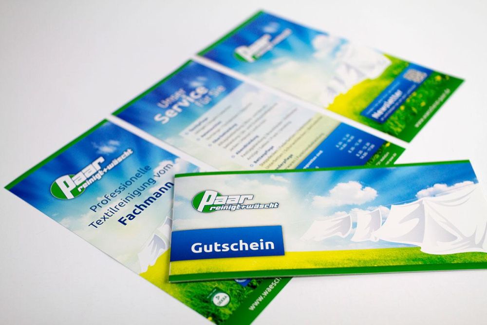 Flyer und Gutscheine im Corporate Design von Wäscherei Paar